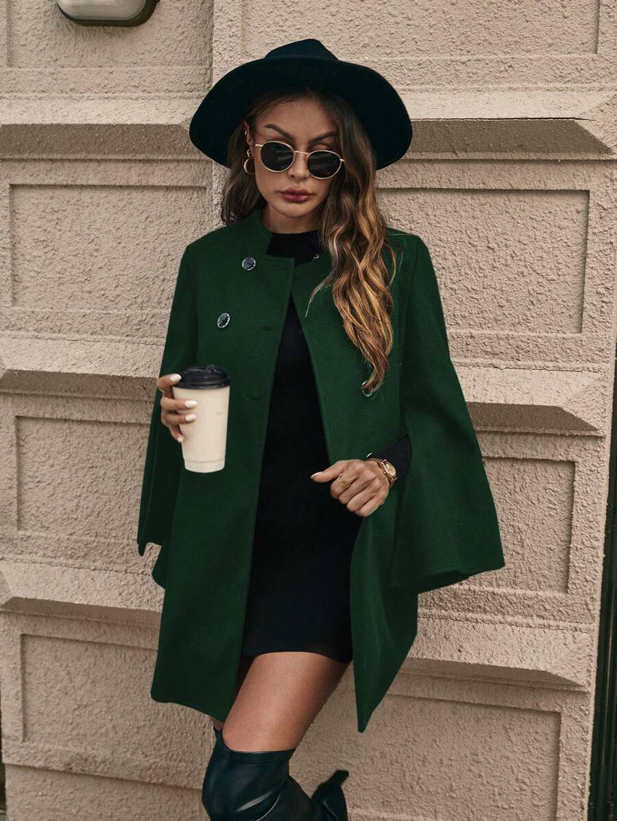 SHEIN Clasi 女士纯色双排扣斗篷大衣，秋冬季优雅设计