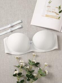 Women's White Strapless Push Up Bra With Padding And Medium Stretch Fabric, Casual Plain Backless Design For Everyday Wear - White - View 7