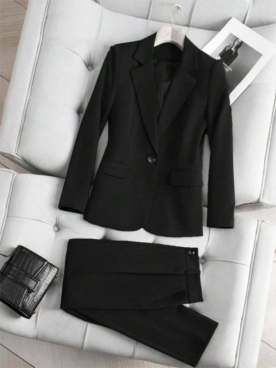 Franclia 女士办公室正式西装套装，两件套，通勤装 - 黑色 - 查看 1