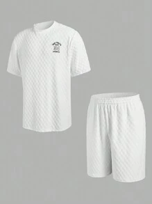 Gym Rark Boyfriend Style Men Letter Print Short Sleeve Shorts Sportswear Set Gym Set Workout Set - White - View 1