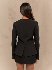 MISSGUIDED Professional Business Blazer Long Sleeve Office Work Suit Jacket Career Wear Modern V-Neck Blazer Elegant Design Formal Workwear