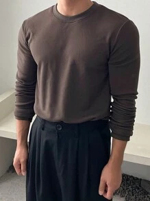 DAZY Áo thun nam màu nâu chải có khóa kéo nửa, mùa thu - màu nâu - Xem 12