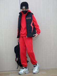 Bộ trang phục nhiều mảnh dành cho bé trai tuổi teen, bao gồm áo vest không tay in họa tiết dày, áo hoodie và quần nỉ, dành cho trang phục thường ngày trên phố vào mùa đông và các môn thể thao ngoài trời - màu đen - Xem 7