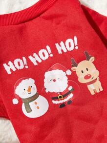 PETSIN 1件宠物圣诞节“Hohoho”卡通印花可爱红色抓绒套头衫 - 彩色 - 查看 4