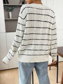 SHEIN Jersey de punto para maternidad, suéter de mujer de manga larga con cuello redondo, parches, moño y rayas para otoño e invierno