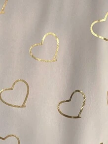 SHEIN Privé Heart Print Notched Neck Blouse - White - View 4