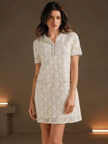 Anewsta 1pc French Romantic High-End Lady Style Handmade Beaded Dress, Autumn/Winter - Apricot - View 3