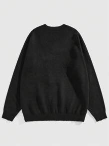 ROMWE MEN Grunge Punk Men's Casual Graphic Letter & Figure Pattern Pullover Sweaters For Autumn/Winter - Black - View 2