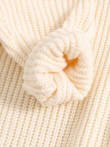 SHEIN 1 chiếc áo len dệt kim kiểu dáng thường ngày, thoải mái, ấm áp, rộng rãi cho bé trai, cổ chữ V cao, có dây rút trang trí, thích hợp cho đi làm, đi học, tụ họp hàng ngày vào mùa thu/đông, mùa tựu trường, mùa thu. - Màu be - Xem 4