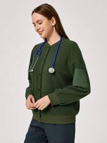 Scrubzie Toamnă și iarnă Jachetă pentru femei pentru uniformă multifuncțională pentru scrub, dublă examinare a sănătății Uniforme chirurgicale Jachetă pentru femei Uniforme de lucru pentru îngrijirea animalelor de companie Jachetă pentru nutriționist pentru lucru în laborator Jachetă de lucru funcțională cu mai multe buzunare, guler plus nasturi pentru purtare și scoatere ușoară