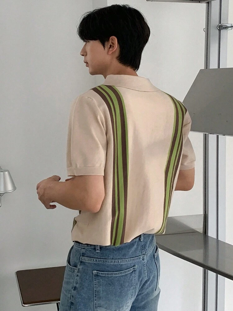 Summer Men's Striped Colorblock Knitted Top