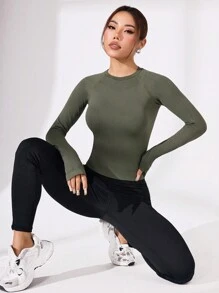 Easithlete Seamless Raglan Sleeve Sports Teeworkout Tank Top - Army Green - View 5