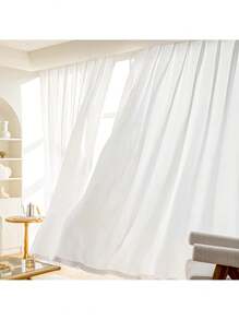 1 tấm rèm vải tuyn trắng chống trầy xước, chống vướng, có túi treo ở trên, mỏng nhưng không trong suốt, thích hợp cho phòng khách, phòng ngủ, ban công, cửa sổ vòm, trang trí phòng học - trắng - Xem 1