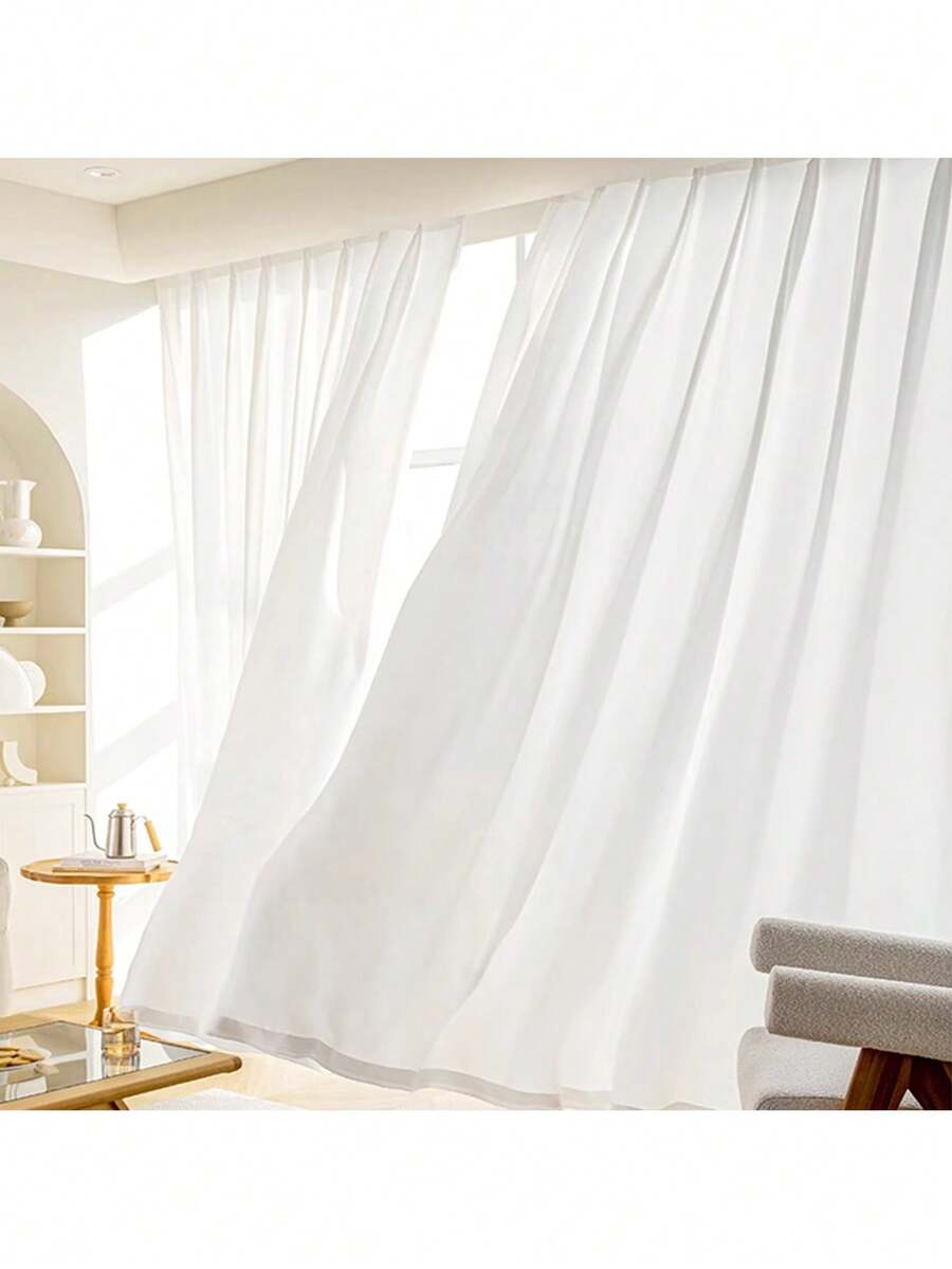 1 tấm rèm vải tuyn trắng chống trầy xước, chống vướng, có túi treo ở trên, mỏng nhưng không trong suốt, thích hợp cho phòng khách, phòng ngủ, ban công, cửa sổ vòm, trang trí phòng học - trắng - Xem 1