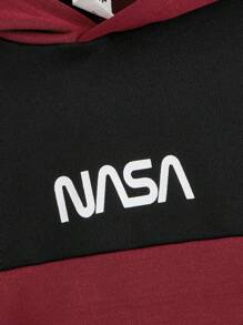 SHEIN Leap Crew Tween Boy字母圖形雙色下肩帽衫&運動褲 - 紅色 - 查看 4