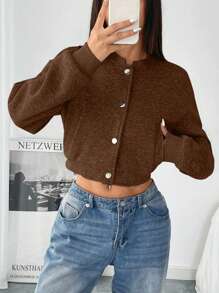 Chiquease Button Front Long Sleeve Crop Casual Jacket For Women, Minimalist American Style