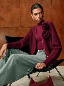 MOTF 100% 纯羊毛纯色修身罗纹针织毛衣