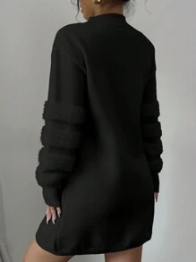 Elenzga Women Stand Collar Solid Color Long Sleeve Short Knit Sweater Dress, Autumn/Winter Fall Cloth For Women