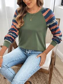 EMERY ROSE Autumn/Winter Women's Contrast Stripe Raglan Sleeve T-Shirt Long Sleeve