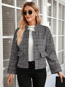EMERY ROSE Women's Plaid Print Button Down Elegant Long Sleeve Overcoat For Autumn/Winter - Multicolor - View 3