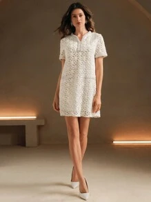 Anewsta 1pc French Romantic High-End Lady Style Handmade Beaded Dress, Autumn/Winter - Apricot - View 5