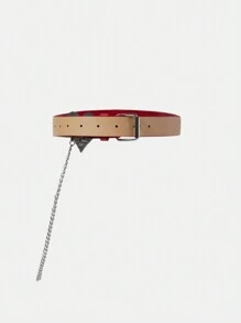 SHEIN ICON Fashionable Punk Metal Heart Linked Red Waist Belt - Burgundy - View 3