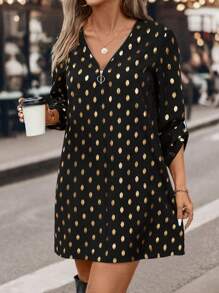 SHEIN Clasi Damska sukienka w metaliczne wzory plus size - Czarne - Zobacz 5