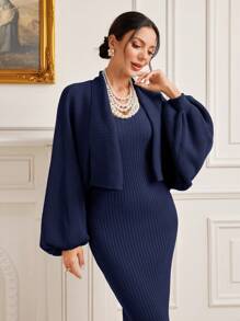 Modelyn Conjunto de 2 piezas de vestido y cárdigan con dobladillo de flecos elegante para mujer, otoño