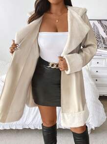 Flirla 大码休闲仿皮毛拼接连帽夹克，秋冬