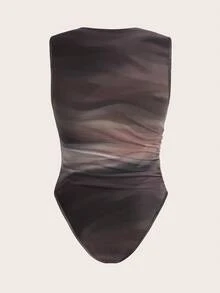 SHEIN Essnce Bộ đồ liền thân in họa tiết Tie-Dye dành cho nữ - Màu xám đen - Xem 2