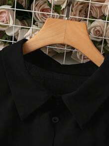 SHEIN Clasi 大码纯色前扣经典长袖衬衫，适合通勤 - 黑色 - 查看 4