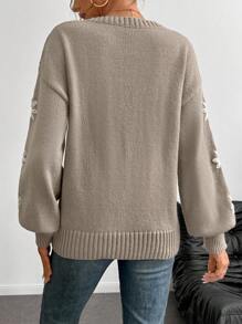 Calvaya European & American Autumn/Winter 3D Embroidered Flower & Twist Rope Decor Loose Casual Pullover Sweater