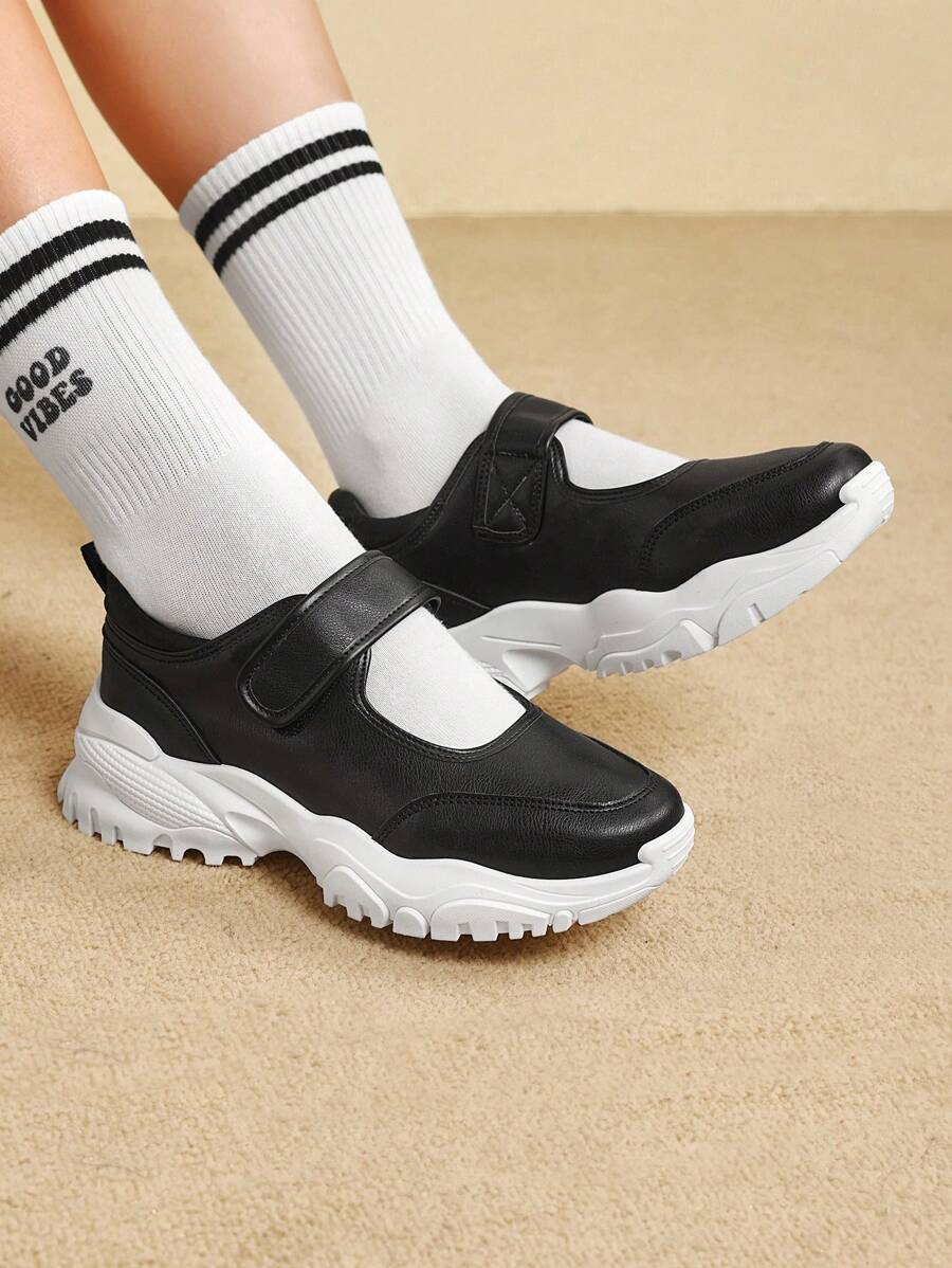 CUCCOO EASI Women's Thick Sole Hook And Loop Comfortable Casual Sports Shoes Tainers - Black - View 1