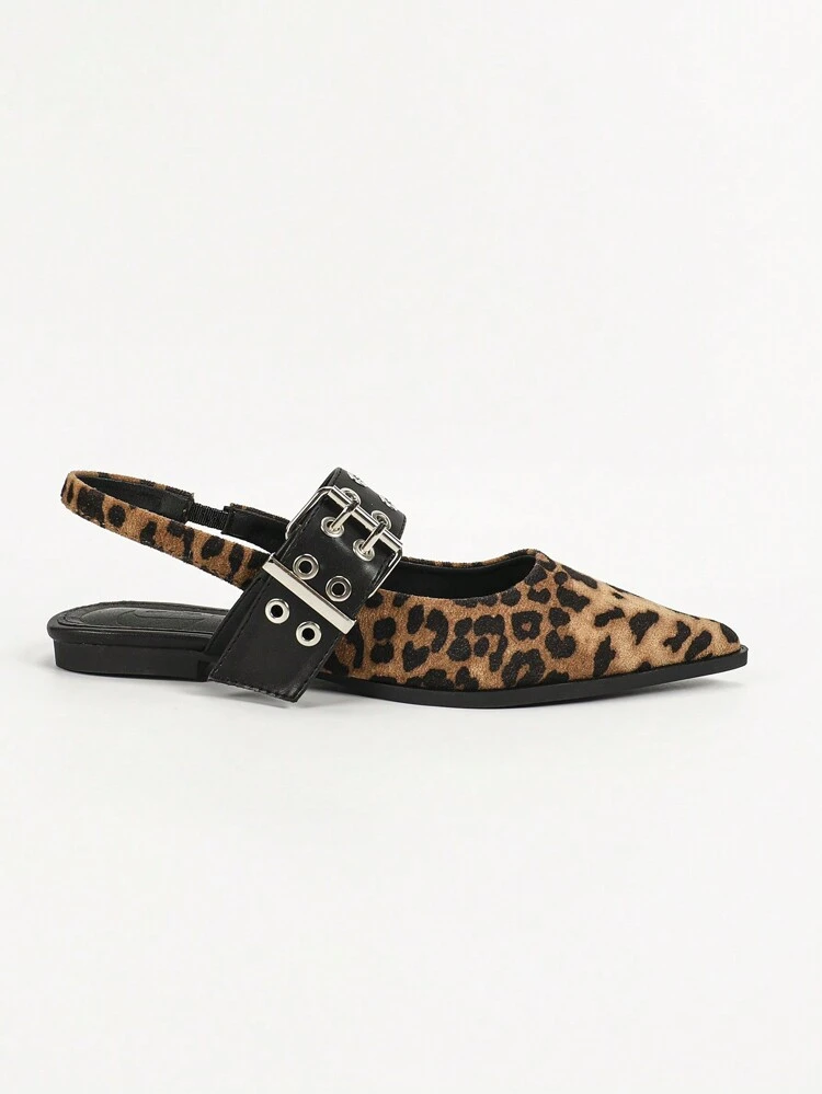 CUCCOO GRLICON Zapatos planos con punta afilada y tira trasera con estampado de leopardo, cómodos y de moda para mujer. Ideales para Año Nuevo, Día de San Valentín u otras ocasiones