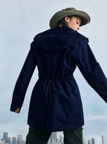 In My Nature Women Letter Print Zip-Up Drawstring Hooded Waterproof Windbreaker Raincoat, For Outdoor