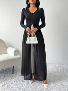 SHEIN Lady Autumn And Winter Casual Work Woven Black-White Women Jumpsuit - Black and White - View 1