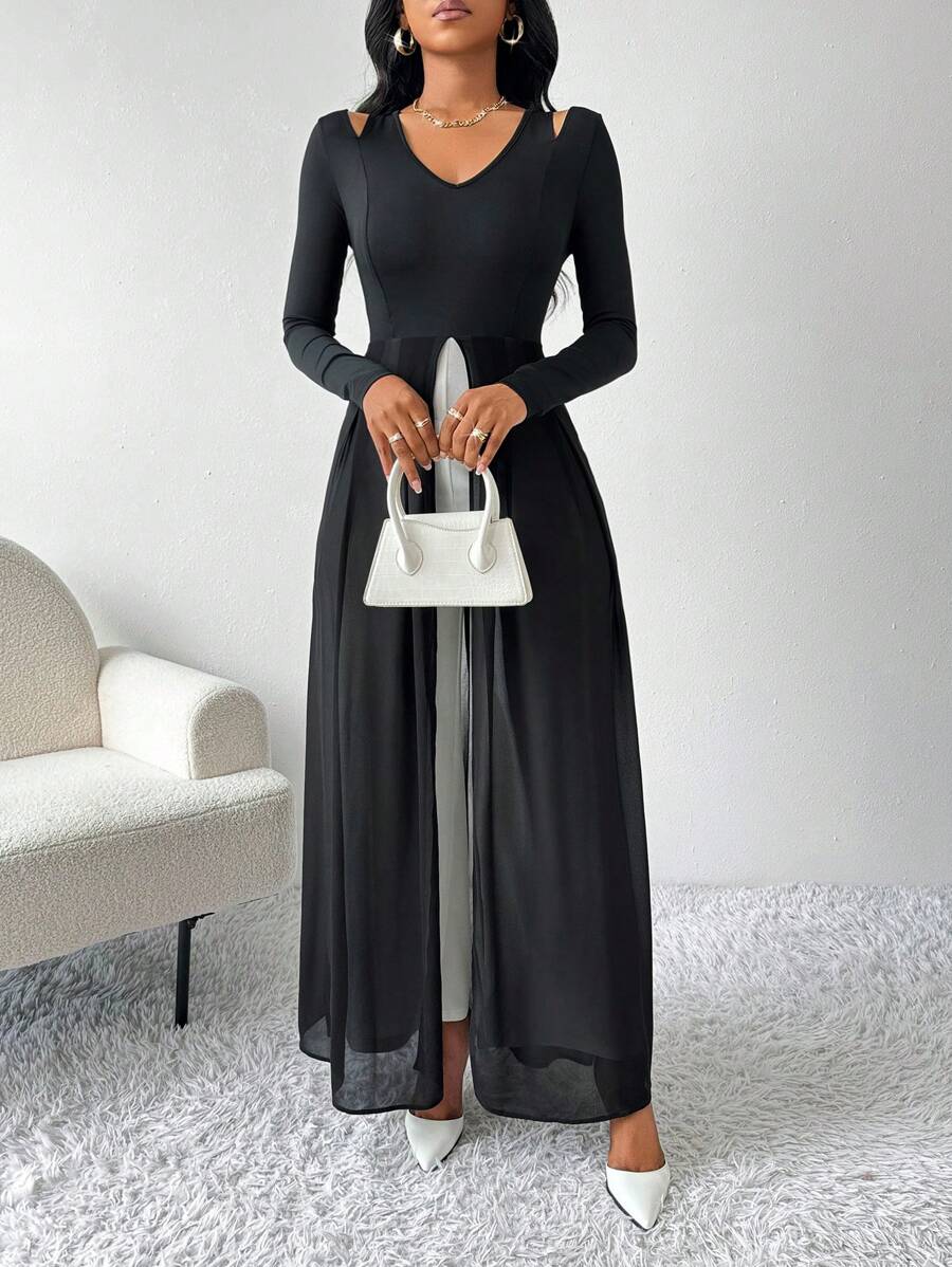 SHEIN Lady Autumn And Winter Casual Work Woven Black-White Women Jumpsuit - Black and White - View 1