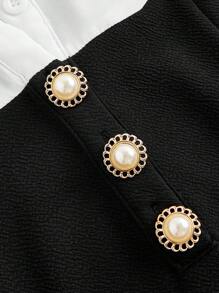 Firerie Kids Firerie Kids Nova Glow Tween Girls Elegant Black And White Color Block Turndown Collar Lantern Sleeve 2 In 1 Dress,Autumn Back-To-School School Fall Outfits - Black and White - View 4