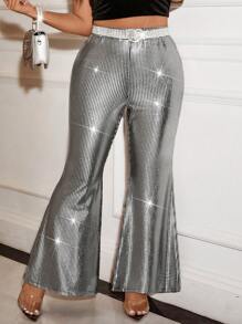 Cravure Große Größen Metallisch folierter Quadratmuster Schlaghose, Party/Ausflug Unterteil