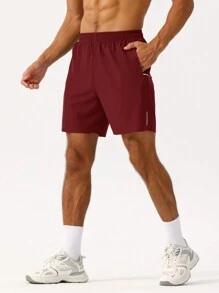 Manfinity Fitness Quần short thể thao cạp chun màu trơn thường ngày kiểu bạn trai cho nam Quần short chạy bộ cho nam Quần short tập gym nam Quần short tập gym nam Quần short chạy bộ - Màu Đỏ Sâu - Xem 4