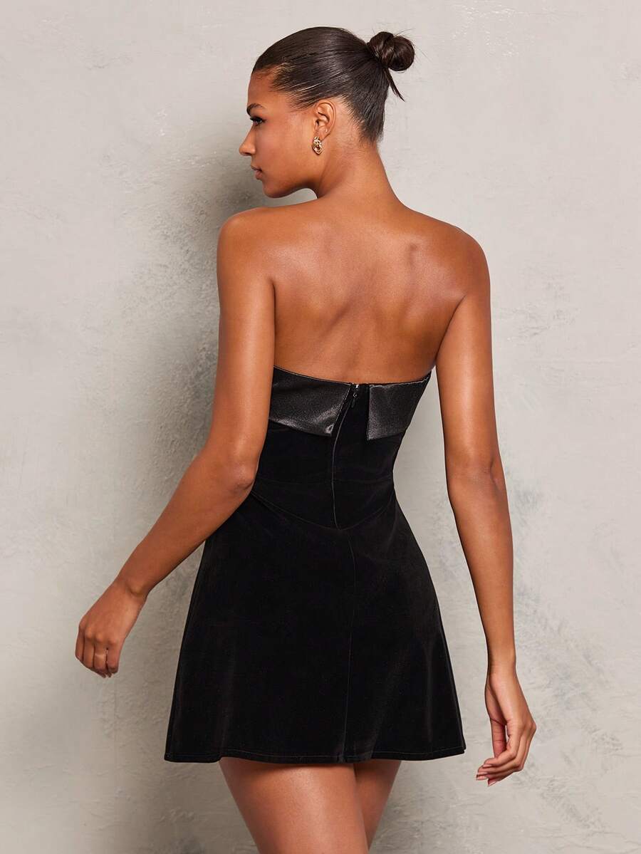 SHEIN Glamour Women's Elegant SlimFit StraightNeck Velvet Mini Dress