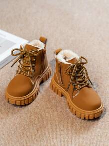 Nuevas botas de otoño/invierno para niños, zapatos cómodos y casuales para estudiantes, botas moteras de media altura con forro para niños y niñas - Negro - Ver 6