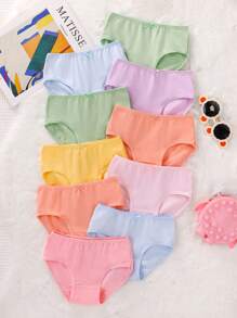 SHEIN 10 stuks/set jonge meisjes snoepkleuren minimalistische mode driehoek stijl ondergoed voor jonge meisjes