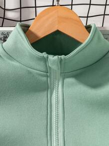 SHEIN 2pcs/Set Tween Girl Casual Solid Color Loose Fit Long Sleeve Polo Sweatshirt Top + Loose Sweatpants Set - Green - View 5