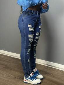Women's Solid Color Distressed Insert Pocket Skinny Jeans
