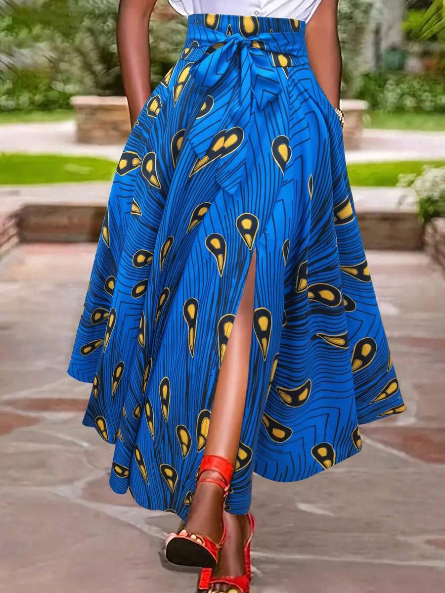 Women's Front Tie Pocket All-Over Print Minimalist Casual Skirt