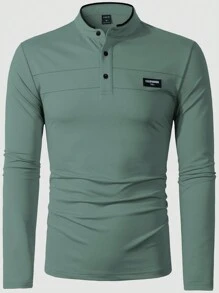 Manfinity Homme Men's Letter Print Long Sleeve Casual Polo Shirts, Autumn - Green - View 5