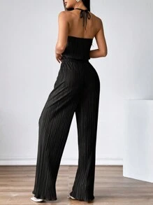 Firerie 2pcs Women Halter Neck Tie Up Camisole & Elastic Waist Pants Suit Set