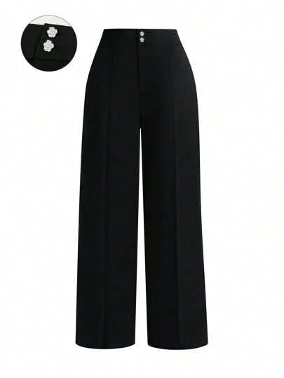 SHEIN Clasi Plus Size Casual Straight Leg Solid Color Formal Pants Graduation,Back To School,Teacher Outfits For Women Winter Fall Autumn