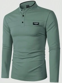 Manfinity Homme Men's Letter Print Long Sleeve Casual Polo Shirts, Autumn - Green - View 3